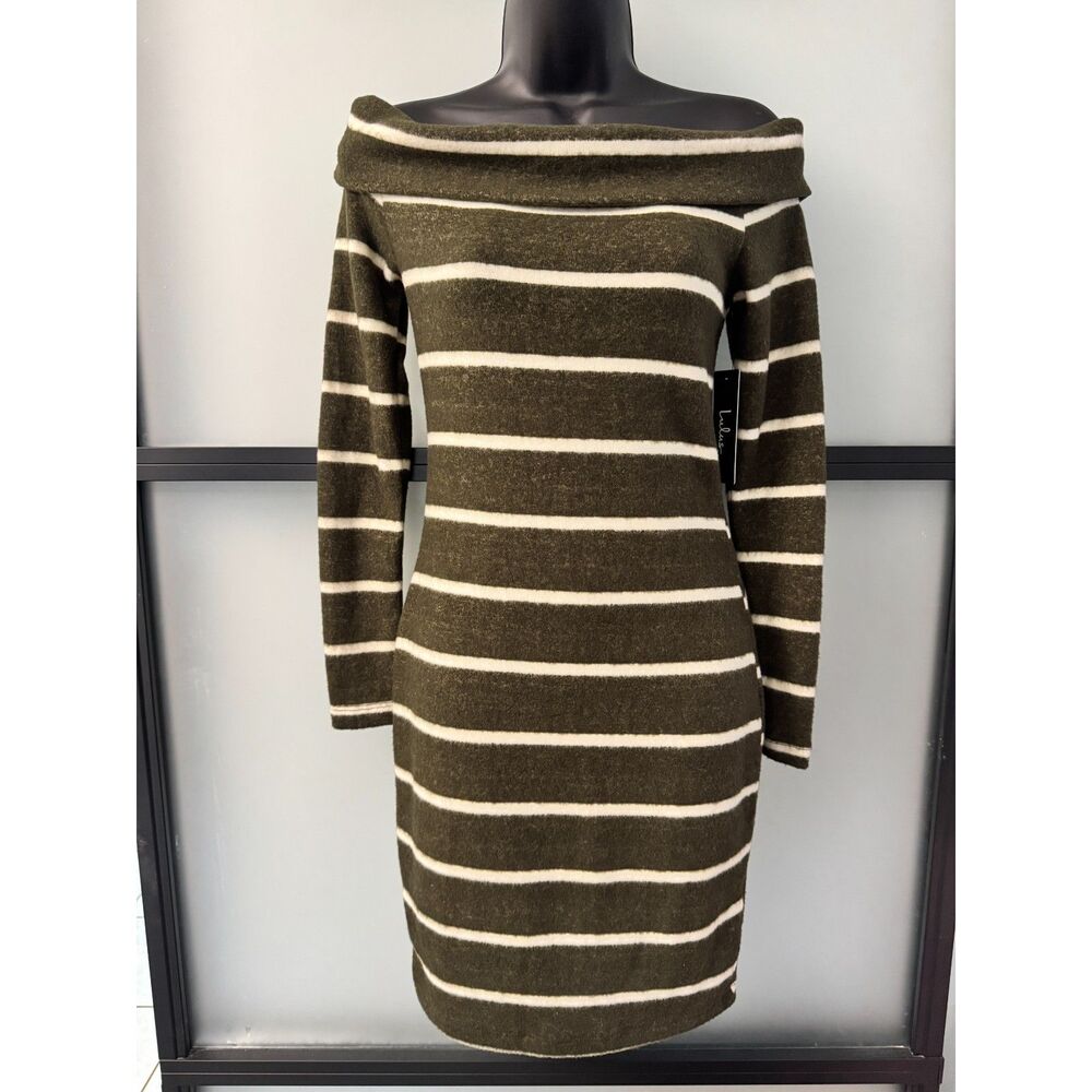 Lulus Nella Striped Off The Shoulder Knit Sweater Dress Small